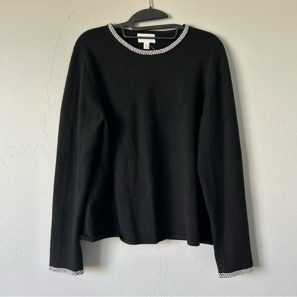 Charter Club 2 Ply 100% Cashmere Pearl Trim Sweater XL Chic Timeless Classic